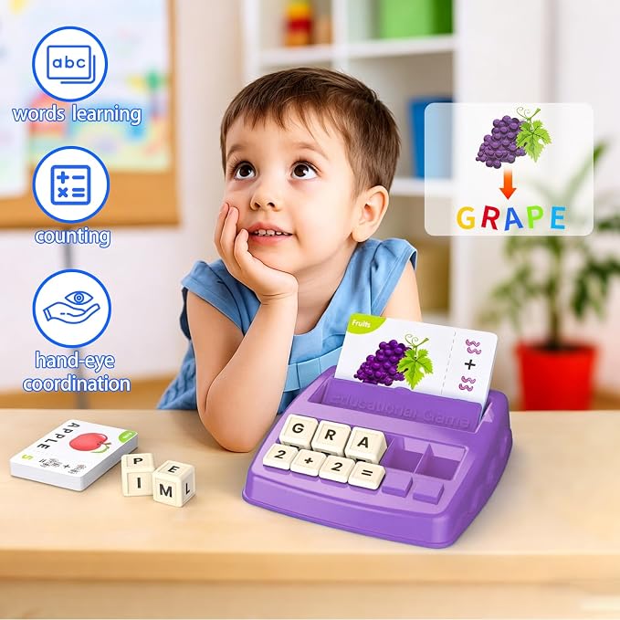 Educational Games for Kids Ages 3-8, Matching Letter Game for Kids Toys for 3-8 Year Olds Boys Girls Birthday Gifts for 3-8 Year Olds Girls Boys Preschool Kindergarten Educational Spelling Toys Purple