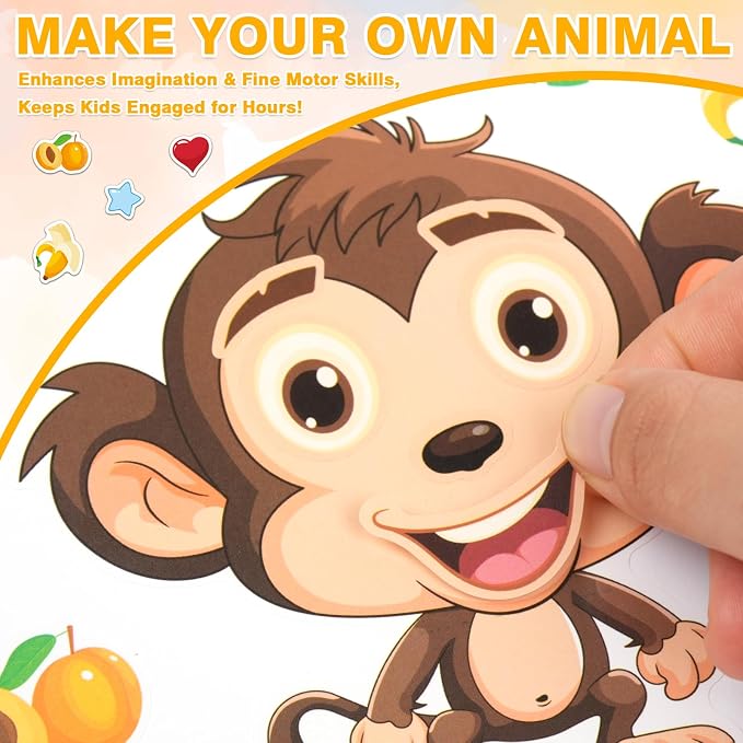 48 Animal Make-a-Face Sticker Sheets for Kids | 12 Designs, Mix 'n Match Crafts, Party Favors & Goodie Bag Stuffers