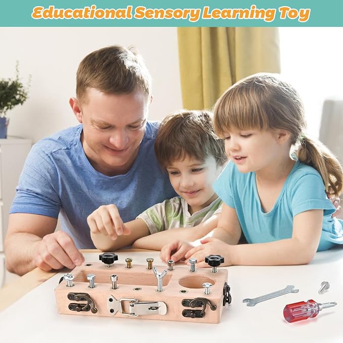Montessori Screwdriver Board Set with Lock and Key, Montessori Toys for 3 4 5 Year Old, Wooden Screw Driver Activities Tools, Fine Motor Skills Preschool Learning Sensory Toy