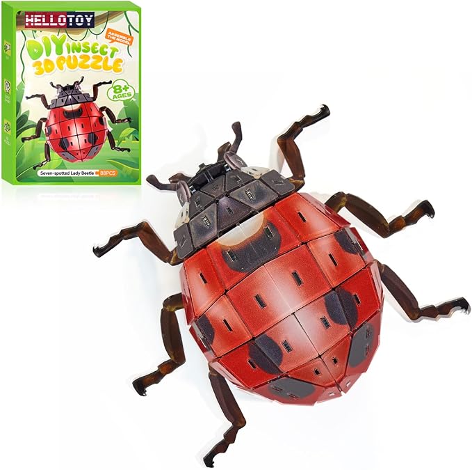 3D Acrylic Insect Puzzle DIY Bug Model Kit Animal STEM Gift | Building Kits Crafts Figurine Sculpture Nature Decoration Educational Display Toys for Kids Teens and Adults (Ladybug)