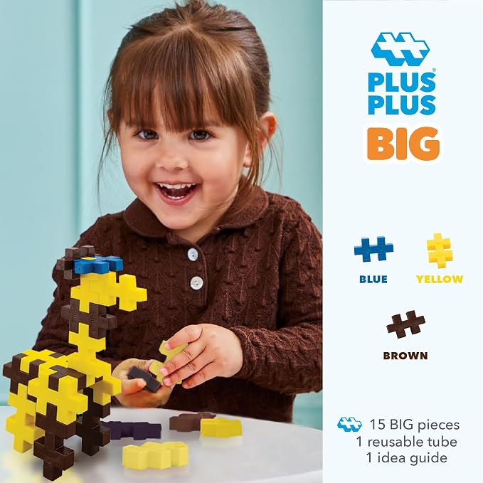 PLUS PLUS Big Giraffe Tube, 15 Piece - Large Building Blocks for Toddlers | Quiet Stem Toys for Toddlers, Gifts for Girls & Boys, Prek Classroom Essentials, Waffle Blocks Jumbo, 3D Animal Figures