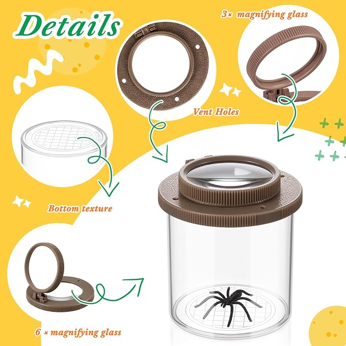 Skylety 2 Pieces Bug Jars Insect Viewer Catcher Bug Magnifying Insect Cage Container for Kids Children Science Nature Exploration Tool(Brown)