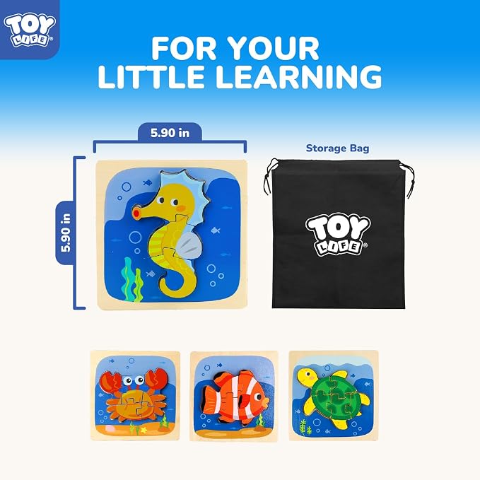 TOY Life Wooden Puzzles for Toddlers 2-4, Sea Animals Puzzles for Toddlers 1-3, Wood Puzzles Educational Montessori Toys Gifts for 1 2 3 Year Old, Baby Kids Learning Toy