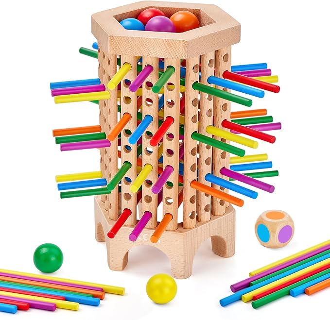 Montessori Game Wooden Board Game, 36 Colorful Wooden Sticks Dice Game | Math Educational Toy for 3 4 5 6 Year Olds, Fine Motor Skills Toy Classic Tower Game for Family Night Gift for Boys Girls