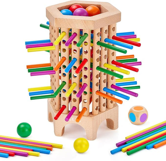 Montessori Game Wooden Board Game, 36 Colorful Wooden Sticks Dice Game | Math Educational Toy for 3 4 5 6 Year Olds, Fine Motor Skills Toy Classic Tower Game for Family Night Gift for Boys Girls