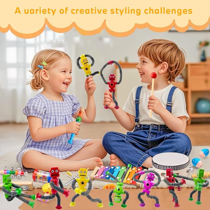 24PC Robot Suction Cup Sensory,Toys for Kids with Autism,Autism Sensory Products,Suction Cup Toy,pop Tubes Robots Stress and Anxiety Relief for Kids 3 4 5 6 7,Christmas Easter Gifts for Girls and Boys