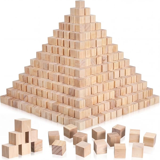 Barydat 550 Pcs 1 in Wooden Cubes, Unfinished Wooden Blocks for Crafting Natural Craft Wood Square Blank Cube for DIY Project Baby Showers