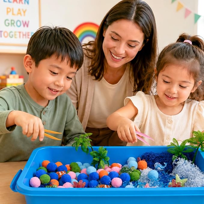 Cinrobiye 170 Pcs Ocean Animals Sensory Bin Fillers Set with Storage Box, Sea Animals, Sea Shells, Sea Stars & Under The Sea Accessories for Classroom Activities, Home Projects and Ocean Theme Decor