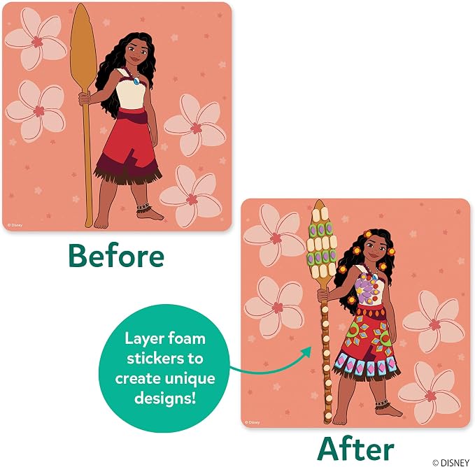 Skillmatics Fun with Foam – Disney Moana, Art & Craft Kit, Gift for Kids | 3D Foam Stickers, Mess-Free Fun for Girls & Boys, Fans of Moana, Maui, Simea DIY Felt Craft Kits for Ages 3, 4, 5, 6, 7