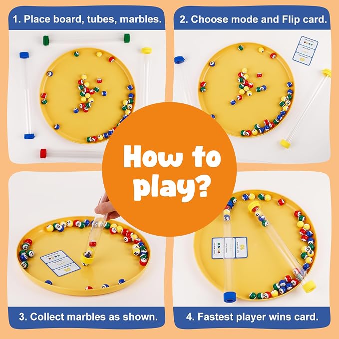 Kasfalci Lightning Balls – Fast Paced Marble Game for Kids Ages 4-8, 6 Game Modes Action Board Games with Color and Number Learning, Hand-Eye Coordination, Fine Motor Skills, Family Games, Kids Toys