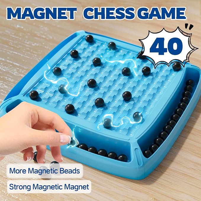 Magnet Game, Magnetic Games Chess, Board Games for Kids 6-8-12, Magnet Chess Kid Games, Family Board Games for Kid and Adults, Magnetic Game with 40 Pieces, Fun Birthday Gifts for Kids (Blue)