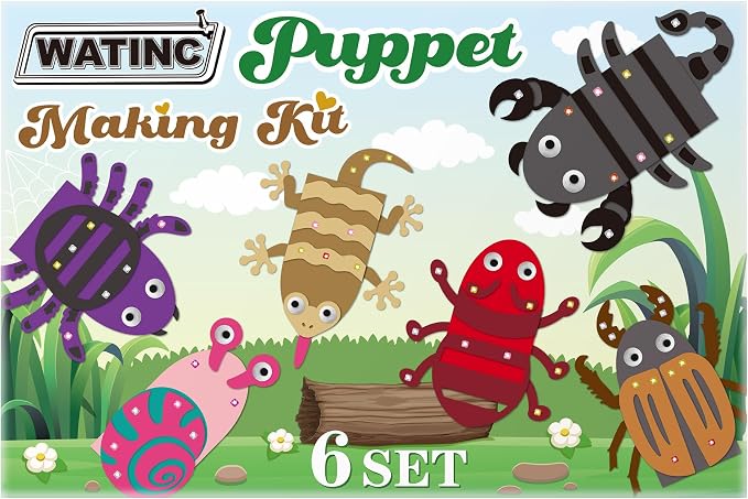 WATINC Hand Puppet Making Kit, Felt Sock Puppet Toys for Kids (Insect B) | 6 Styles, Make Your Own Storytelling & Role Play Crafts, Creative Group Activity, Party Favors & Gifts for Kids Ages 4-8
