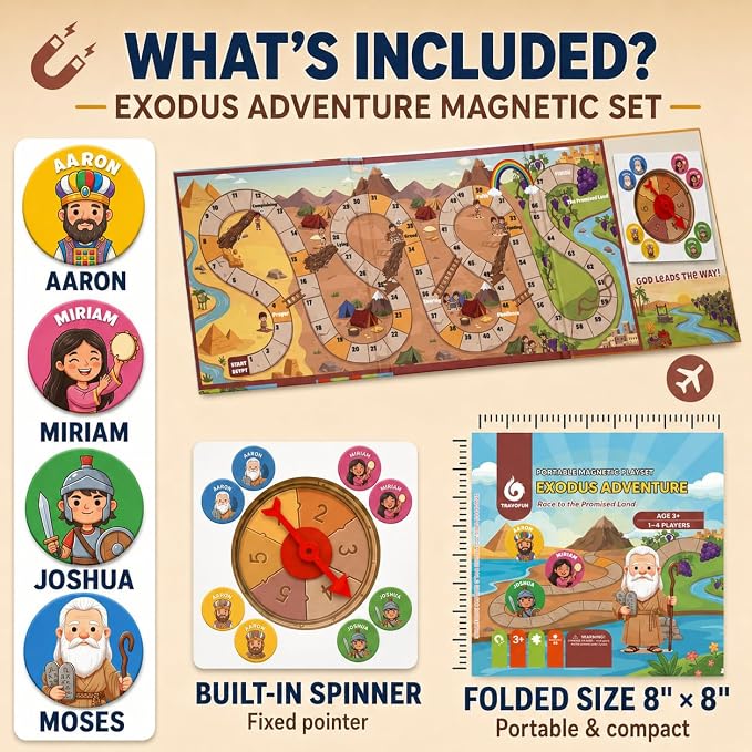 Travofun Exodus Magnetic Snakes and Ladders Bible Game Ages 5–8 | Magnetic snakes and ladders Bible board game for church, Sunday school, family game night and travel