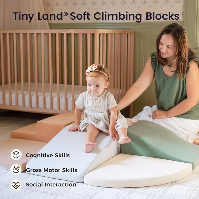 Tiny Land Soft Foam Climbing Blocks for Toddlers, 6-Piece Foam Blocks | Indoor Playground Baby Climbing Toys, Ideal Gift for Kids Activity Crawling and Sliding Foam Play Set (Vintage)