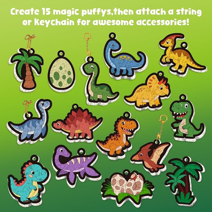 Artnedu Magic Puffy Paint Kit for Kids,Dinosaur Theme,Mess-Free DIY Toy | 3D Color Activity,Screen-Free Entertainment,Paint by Number Craft for Kids,Gift for Girls & Boys Ages 4, 5, 6, 7, 8, 9, 10