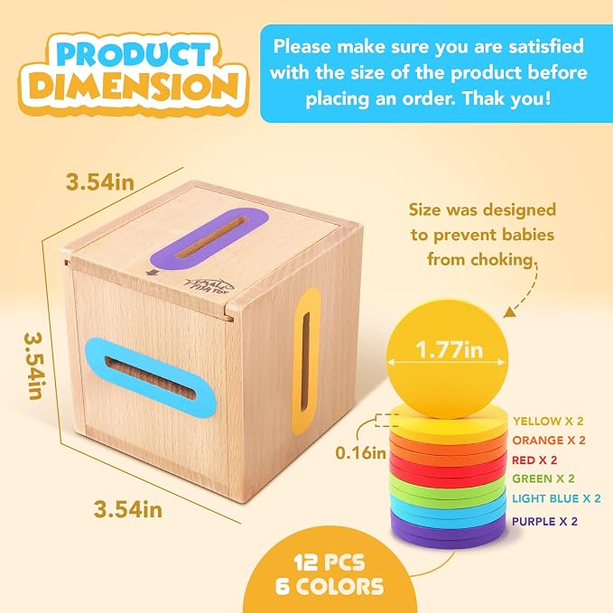 Montessori Toys for Toddlers 1-3 Color Sorting Wooden Object Permanence Box | Fine Motor Stacking Learning Matching Game for Toddlers 1 2, Educational Preschool Birthday Gift for 12-18 Month Boys Girls