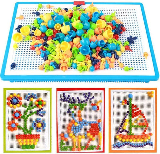 592Pcs Jigsaw Puzzle Mix Colour Mushroom Nails Pegboard Educational Building Bricks Creative DIY Peg Puzzle Toys 3D Games Birthday Christmas Party Gift for Kids Children Age Over 3 Years Old