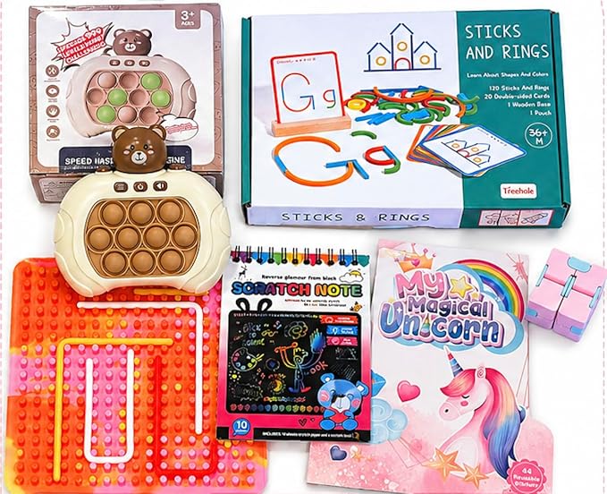 Calm Kids Sensory Kit - Screen-Free Busy Box Ages 3+ | 6-Piece Travel Toy Set, No-Mess Art and Play, Pink/Brown, Fine Motor Skill, Fidget, Quiet Time Fun