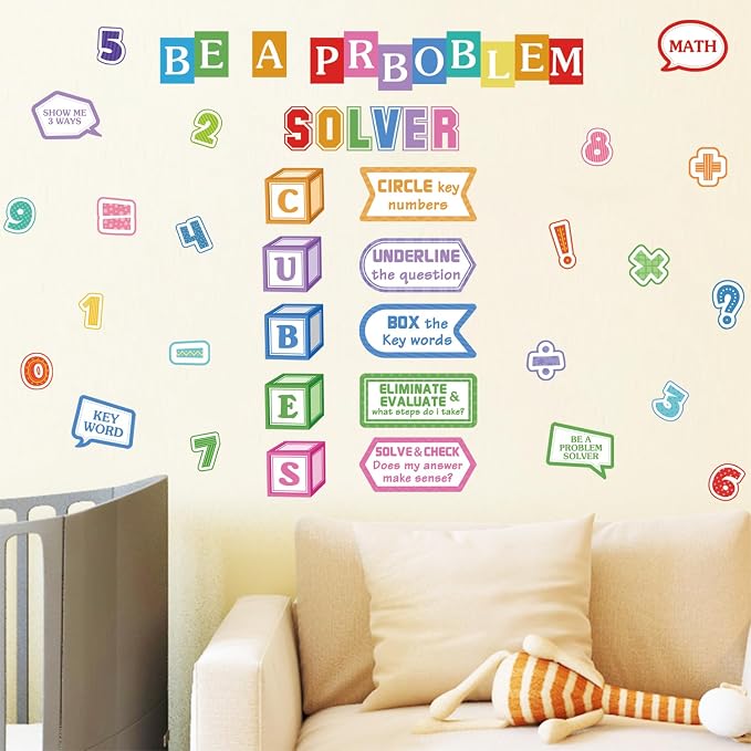 LHIUEM Mathematics Quotes Wall Decals Colorful Math Classroom Wall Sticker | Bulletin Board Window Cling Inspirational Math Educational Wall Decor Back To School Sticker for Classroom Window