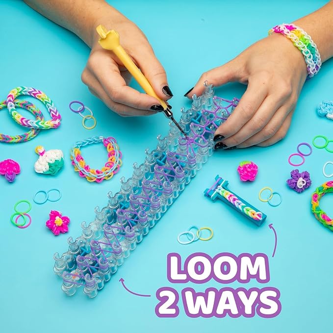 Rainbow Loom Original Rubber Band Bracelet Making Kit with Metal Hook | Complete 628-piece craft set includes 600 latex-free bands, C-clips, and loom board for Ages 7+, 2014 Toy of the Year