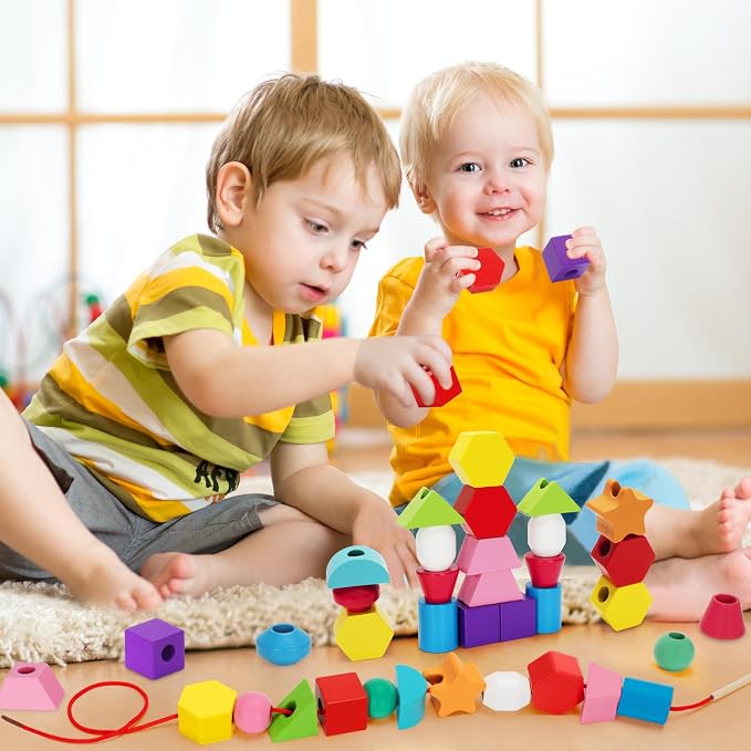 TooyBing Montessori Wooden Lacing Beads Toys for 3 4 Year Old Toddler Kids, Sequencing & Stacking Block Toy with Storage Box, STEM Preschool Learning Toys, Christmas Birthday Gifts for Boys Girls