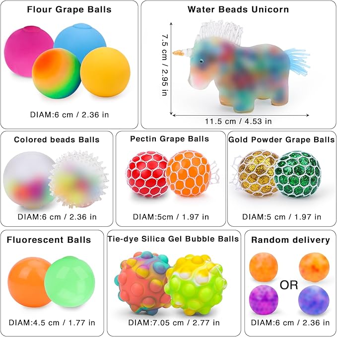 20Pack Stress Balls, Squishy Balls, Squeeze Balls for Adults | Stress Relief Balls, Prize Box Stuffers, Party Favors