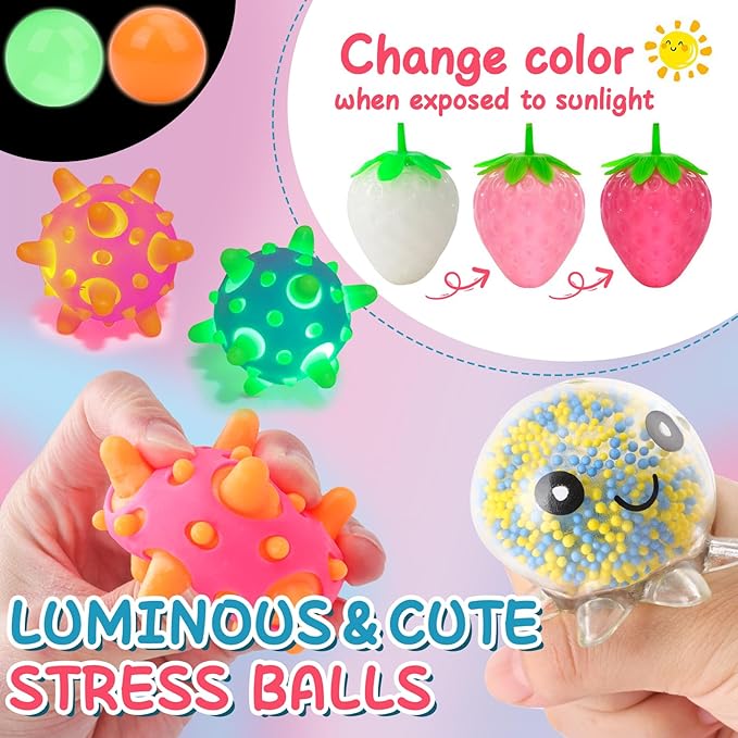 54 Pack Stress Balls, Squishy Balls, Squeeze Balls for Adults | Stress Relief Balls, Prize Box Stuffers, Party Favors