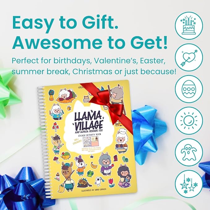 Cupkin Llama Alpaca Coloring & Sticker Activity Book | 300+ Stickers | Spiral-bound kids craft format with 12 scenes, 12 art pages, side-by-side viewing, and an easy-peel design for ages 2–8