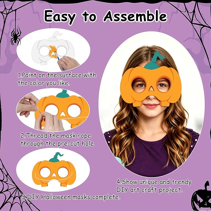 24 Pcs Halloween Mask Crafts for Kids DIY Coloring Halloween Masks | Color Your Own Art and Crafts for Kids Birthday Cosplay Classroom Activities Masquerade Dress-Up Party Favors Game Supply