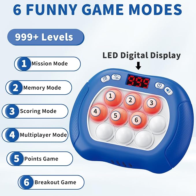 Intoypad Quick Push Pop Game Light Up Fidget Toy for Kids Blue | 6 Modes LED Screen Quick Push Pop Game Controller Electric Fidget Popper Game Bubble Game Birthday Gifts Toys for Kids Boys
