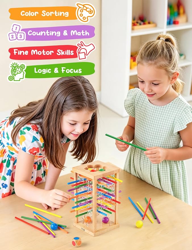 Montessori Wooden Board Game, Educational Math Toy for Kids Ages 4-6 | Fine Motor Skills Toy for 3+ Year Old Girls and Boys, Classic Table Game for Family Night Gift for Boys and Girls