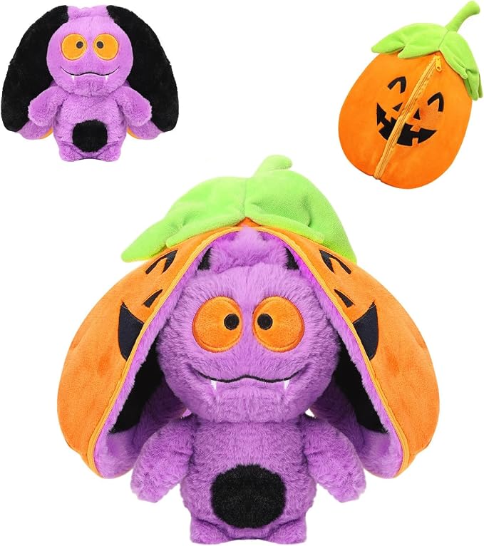 MIAODAM Halloween Pumpkin Bat Plush, Soft Reversible Stuffed for Kids