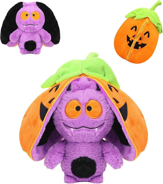 MIAODAM Halloween Pumpkin Bat Plush, Soft Reversible Stuffed for Kids