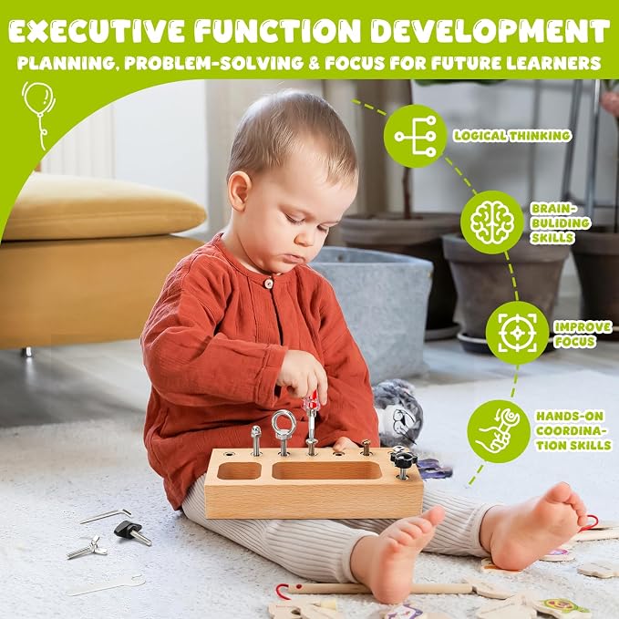 TenFans Montessori Busy Board for Toddlers 3-5 Years, Wooden Screwdriver Activity Board, Fine Motor Skills & Sensory Development Toy, Preschool Learning & Travel | Fine Motor Skills Educational Learning Toy, Sensory Training Preschool Busy Book for K...