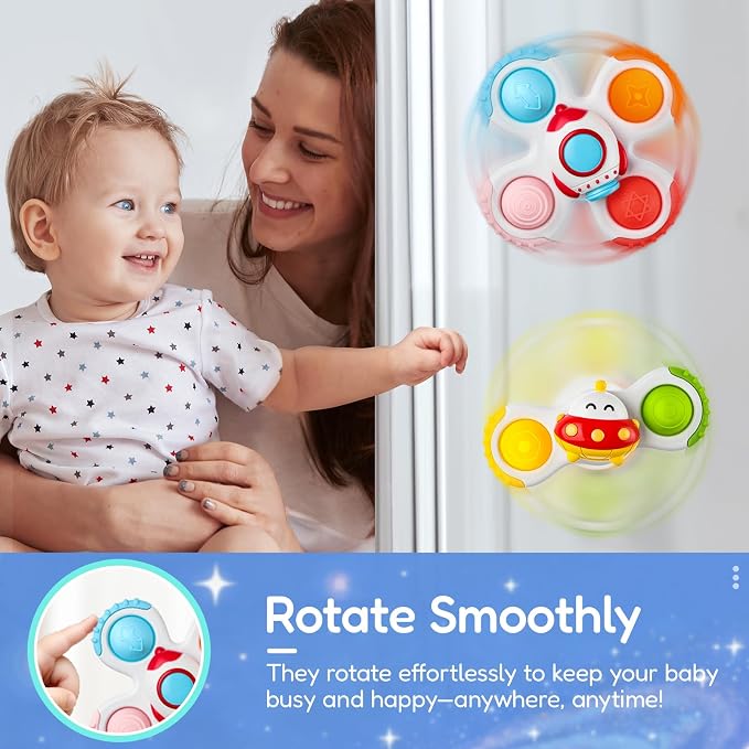 Pop Suction Cup Spinner Airplane Travel Toys for 1 Year Old Boy Girl | Novelty Spinning Tops Infant 12 18 Months,1 2 Year Old Boy Birthday Gift for Toddlers ,Sensory Baby Bath Toy Kids Ages 1-3