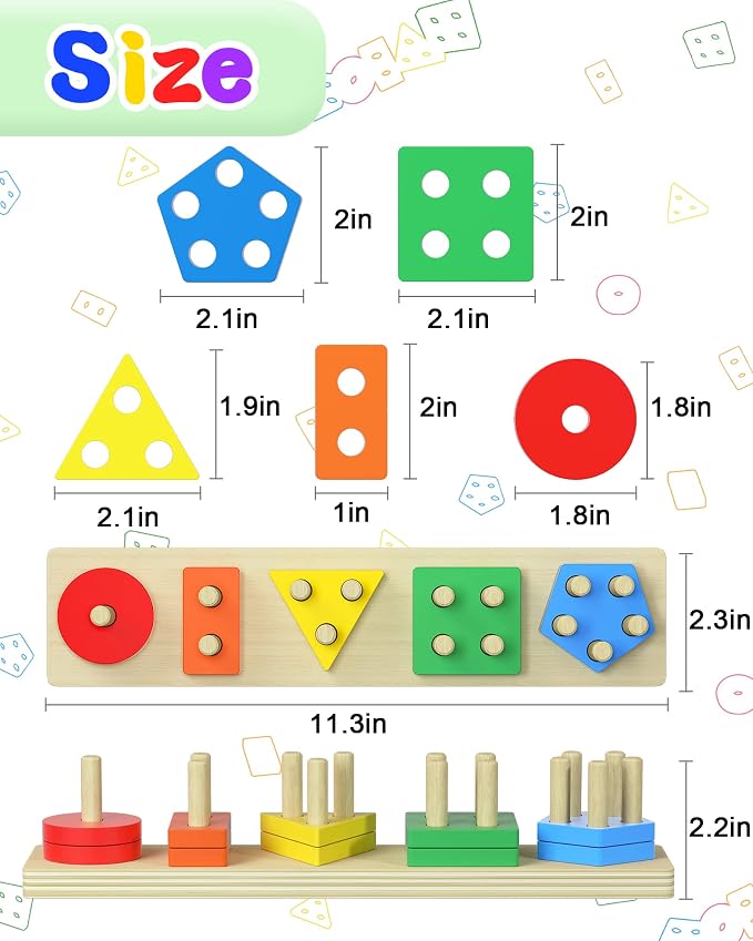 Montessori Sensory Toys for 1 2 Year Old Boy Girl Gifts, Puzzle for Toddler | Montessori Toy, Toddler Toy 2-3, Boys Girls Birthday Gifts, Wooden Blocks, Shape Sorter, Learning Toy, Toddler Activities