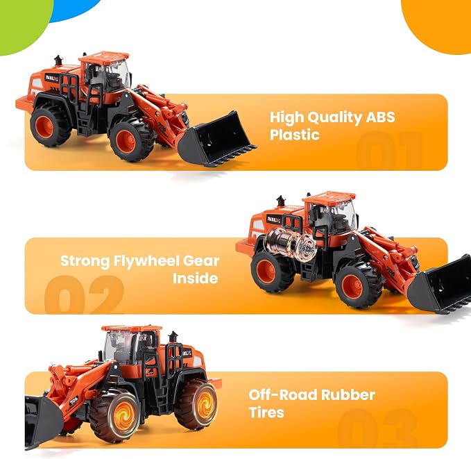 Construction Truck Toys for Toddlers | 5Pcs Push Go Tractor Toys, Sandbox Excavator Toys, Christmas Birthday Gifts for 3 4 5 6 Year Old Boys Girls