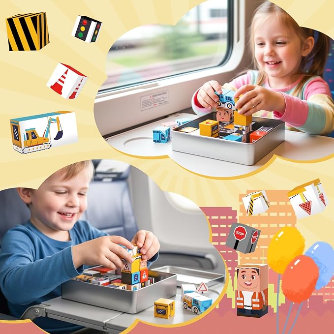 Travel Magnetic Blocks Toy Portable Construction Building Tiles | 40PCS Portable Magnet Building Tiles, Road Trip Activities for Toddlers Kids Ages 3-8, STEM Sensory Toy Birthday Gift for Boy