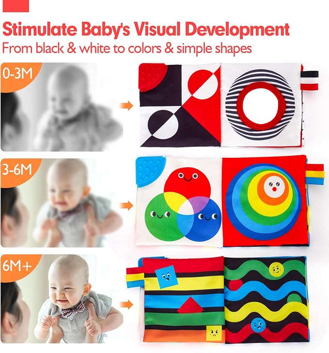 hahaland Baby Books 0-6 Months - 2PCS Infant Tummy Time Babies Toy | Newborn High Contrast Visual Development Sensory Book Baby Girl Boy Shower Birthday Easter Basket Stuffers