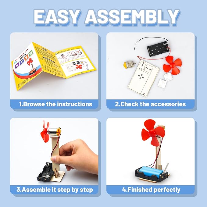 6 STEM Science Kits for Kids Age 8-12, Classroom Electric Fan Circuit Kit | Science Party Favors Bulk, Building Toys for 6-8 8-13 Year Girls Boys Gifts, Wood Crafts Experiments Activities Projects