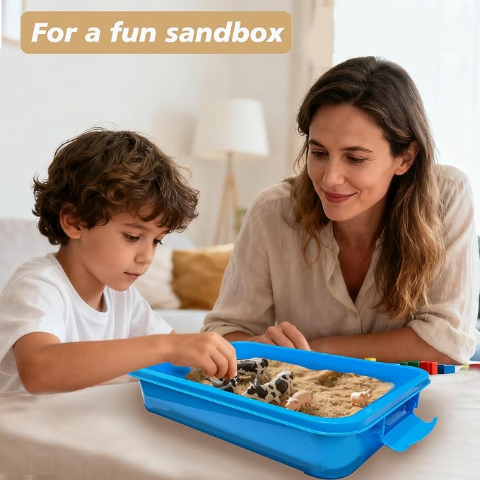 4 Qt (3.8L) Sensory Bin With Lid - 3 Pack, Stackable Storage Sensory Bins with Lids, Portable Sandbox, Organizers Sand, Arts, Crafts, (Blue, Purple, Pink)