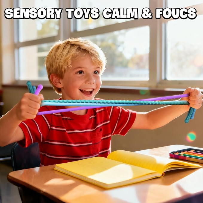 Fidget Sensory Autism Toys Kids - Textured Stretchy Strings for Adults ADHD Children Stress, Flexible & Durable Quiet Fidgets for Classroom Office,Travel Toys, Gifts for Boys Girls Teens