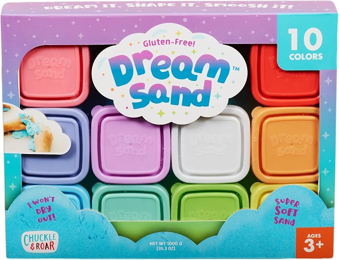 Chuckle & Roar Sensory Dream Sand Mega 10 Pack | Soft Squishy Sensory Play Sand, 10 Vibrant Colors, Gluten-Free, Mess-Free Creative Play for Kids Ages 3+