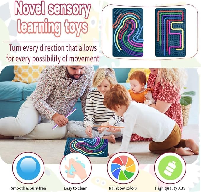 Sensory Activity Board, Sensory Fidget Toys for Kids Adults, Stress Relief | Quiet Sensory Toys, Fidget Toys for Adults and Kids, 14 Colorful Strings, Screen-Free Travel Activity for Car and Airplane