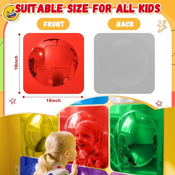 Geiserailie 9 Pcs Sensory Wall Bubble Mirrors, 10 x 10 Inch, CPC Certified | Colorful Acrylic Convex Mirrors, Sensory Room must haves, Classroom Learning Tool, Calming Corner, Preschool Daycare Activity