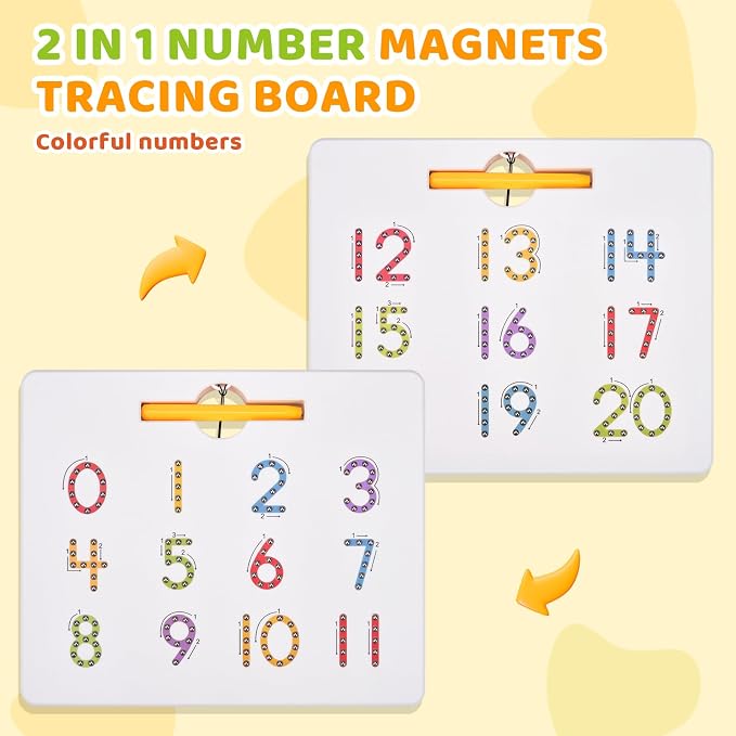 GAMENOTE Magnetic Number Tracing Board Double Sided, Numbers 1-20 Writing | 2 in 1 preschool learning toy, handwriting practice, math manipulatives, educational numbers toy for toddlers kids ages 3+