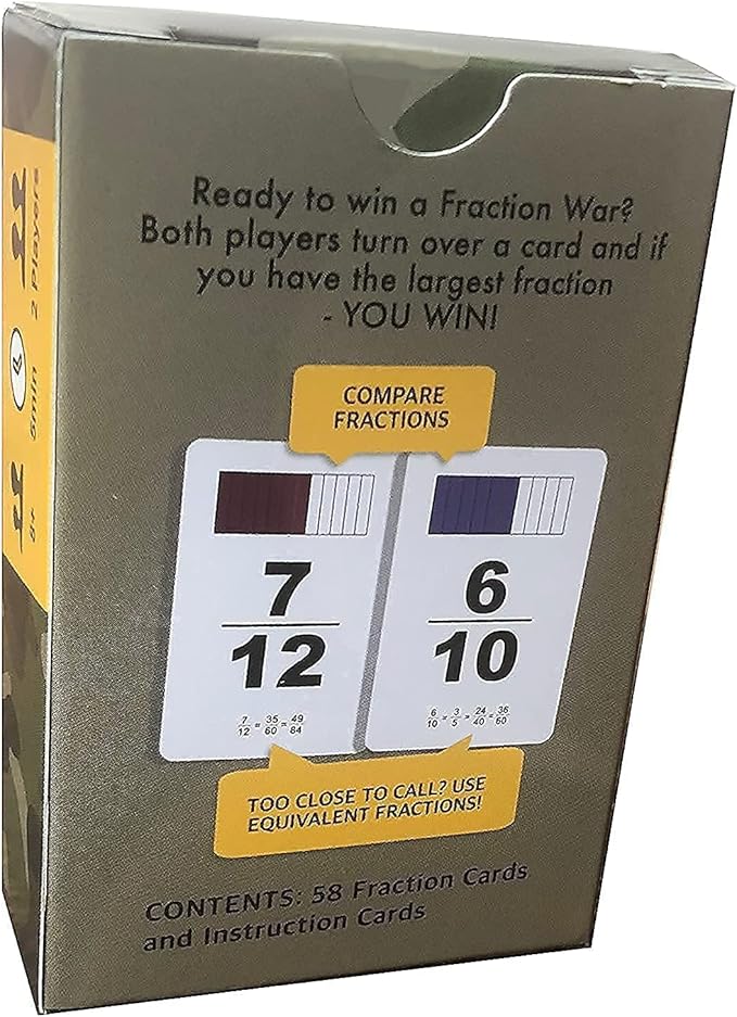 Fraction War Fun Math Game to Learn, Compare and Simplify Fractions for 2nd to 5th Grade (1 Pack) - Standard Edition