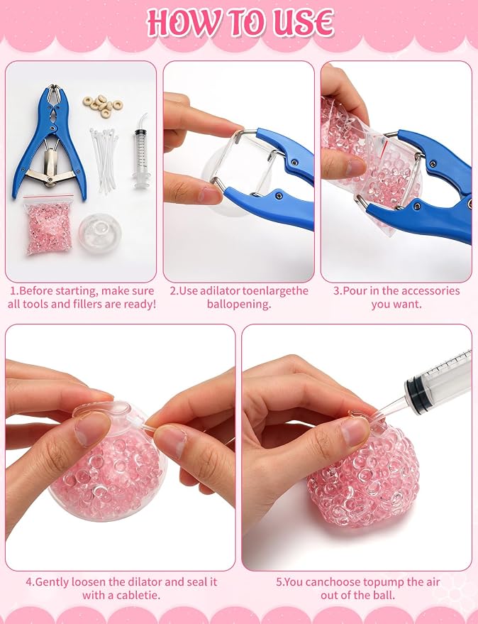 43 Pcs DIY Stress Ball Making Kit with Filler | 16 Transparent TPR Skins, 10.56 oz Fillers, Air Pump, Expander Tool, Cable Tie, Create Anxiety Relief Toys