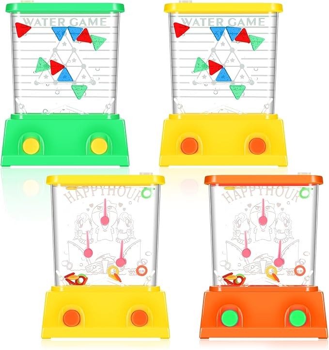Gejoy 4 Pieces Water Games Handheld for Kid Small Retro Waterful Ring Toss Handheld Game Birthday Goodie Bags Stuffers School Classroom Prize Reward Pastime Car Toy Fidget for Boy Girl(Fresh Style)