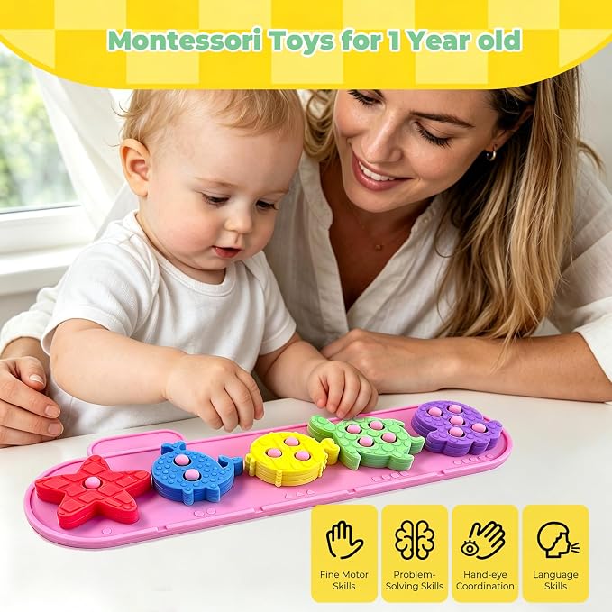 Montessori Toys for 1+ Year Old, Silicone Baby Stacking Shape Color Sorting Toys for Toddlers 1-3, Preschool Learning Activities Toddler Games, 1 2 3 Year Old Girls Boys Birthday Gifts